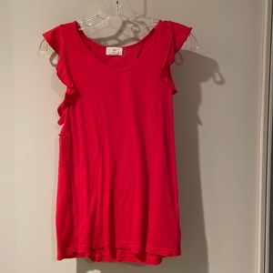 T.la from Anthropologie ruffle sleeve t-shirt. Reddish orange. XS.